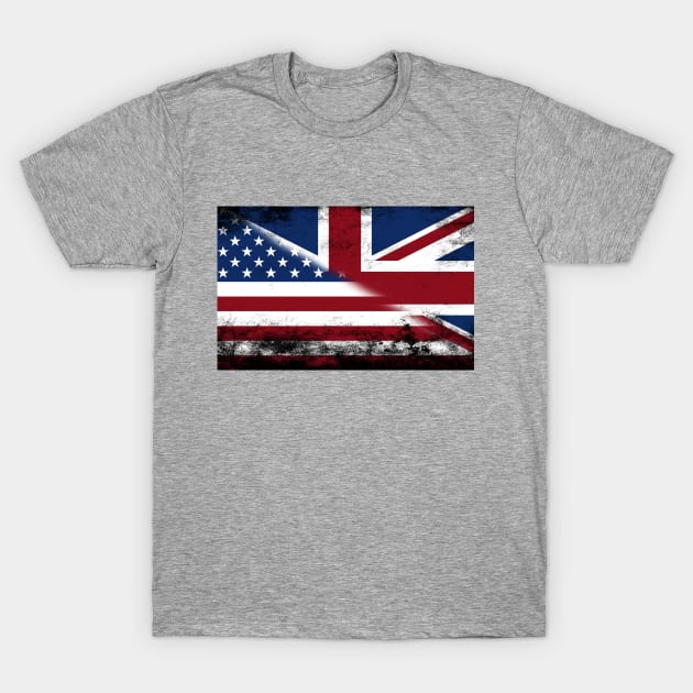 Sliced American flag and UK  flag distressed T-Shirt by PixieMomma Co